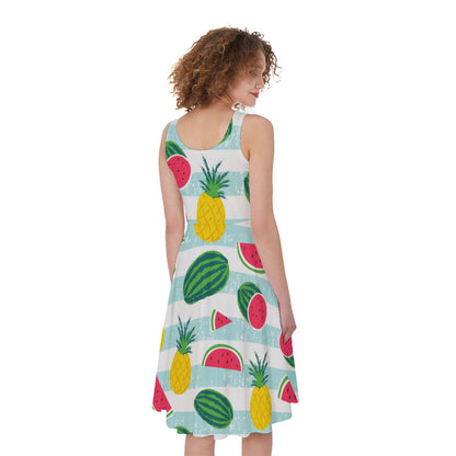Cute Pineapple Watermelon Pattern Print Women's Sleeveless Dress
