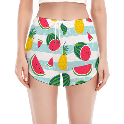 Cute Pineapple Watermelon Pattern Print Women's Split Running Shorts