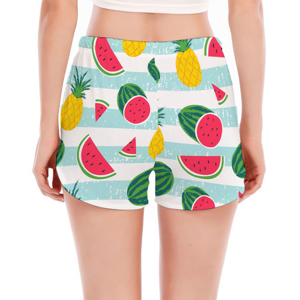 Cute Pineapple Watermelon Pattern Print Women's Split Running Shorts