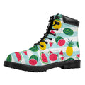 Cute Pineapple Watermelon Pattern Print Padded Collar Lace Up Boots