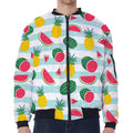 Cute Pineapple Watermelon Pattern Print Zip Sleeve Bomber Jacket