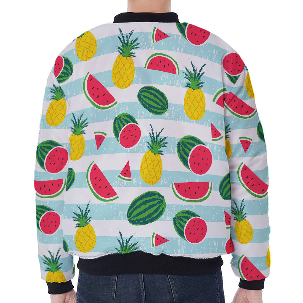 Cute Pineapple Watermelon Pattern Print Zip Sleeve Bomber Jacket