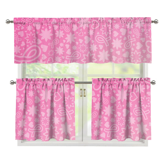 Cute Pink Breast Cancer Pattern Print 3 Piece Kitchen Curtains