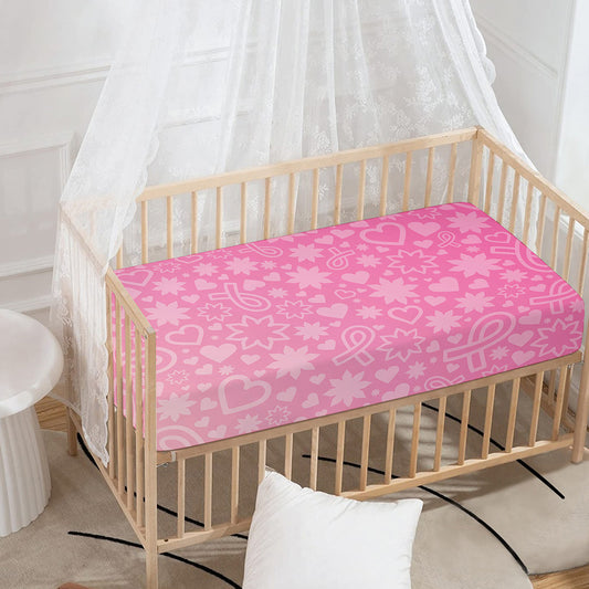 Cute Pink Breast Cancer Pattern Print Baby Crib Sheet