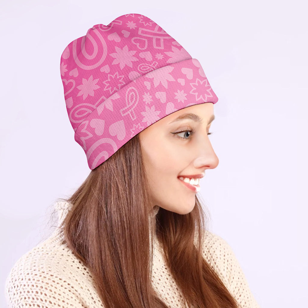 Cute Pink Breast Cancer Pattern Print Beanie