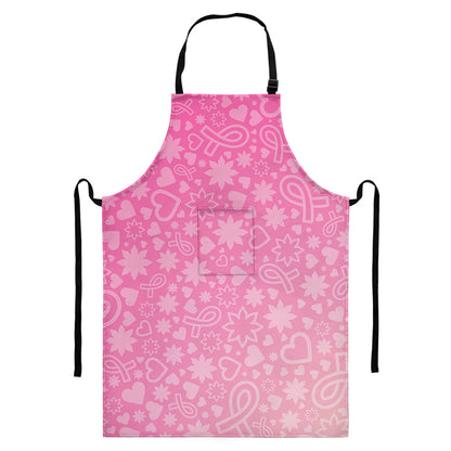 Cute Pink Breast Cancer Pattern Print Bib Apron With Pocket