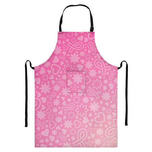 Cute Pink Breast Cancer Pattern Print Bib Apron With Pocket