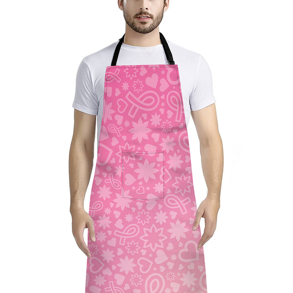 Cute Pink Breast Cancer Pattern Print Bib Apron With Pocket