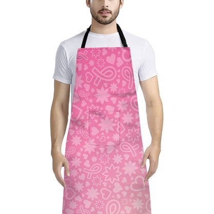 Cute Pink Breast Cancer Pattern Print Bib Apron With Pocket