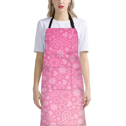 Cute Pink Breast Cancer Pattern Print Bib Apron With Pocket