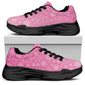 Cute Pink Breast Cancer Pattern Print Black Chunky Shoes