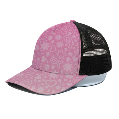 Cute Pink Breast Cancer Pattern Print Black Mesh Trucker Cap