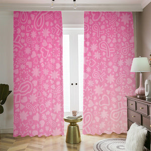 Cute Pink Breast Cancer Pattern Print Blackout Pencil Pleat Curtains