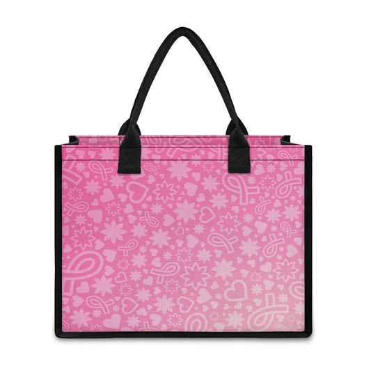 Cute Pink Breast Cancer Pattern Print Canvas Tote Bag