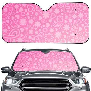 Cute Pink Breast Cancer Pattern Print Car Windshield Sun Shade