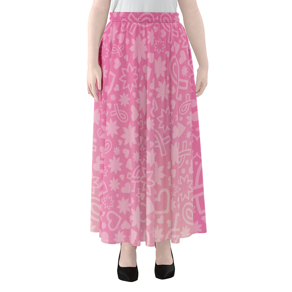 Cute Pink Breast Cancer Pattern Print Chiffon Maxi Skirt