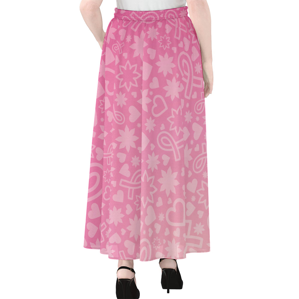 Cute Pink Breast Cancer Pattern Print Chiffon Maxi Skirt