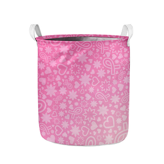 Cute Pink Breast Cancer Pattern Print Collapsible Laundry Basket