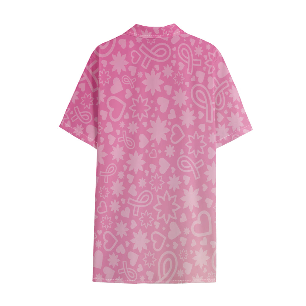 Cute Pink Breast Cancer Pattern Print Cotton Hawaiian Shirt