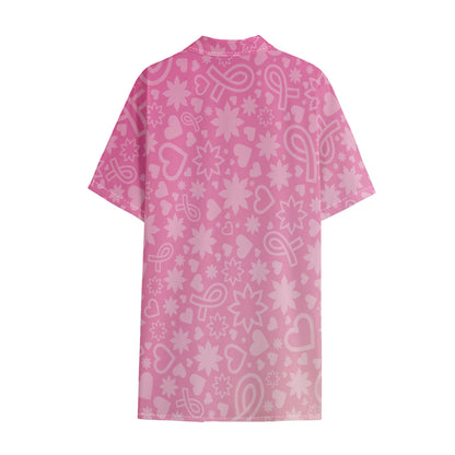 Cute Pink Breast Cancer Pattern Print Cotton Hawaiian Shirt