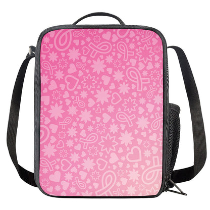 Cute Pink Breast Cancer Pattern Print Crossbody Lunch Bag
