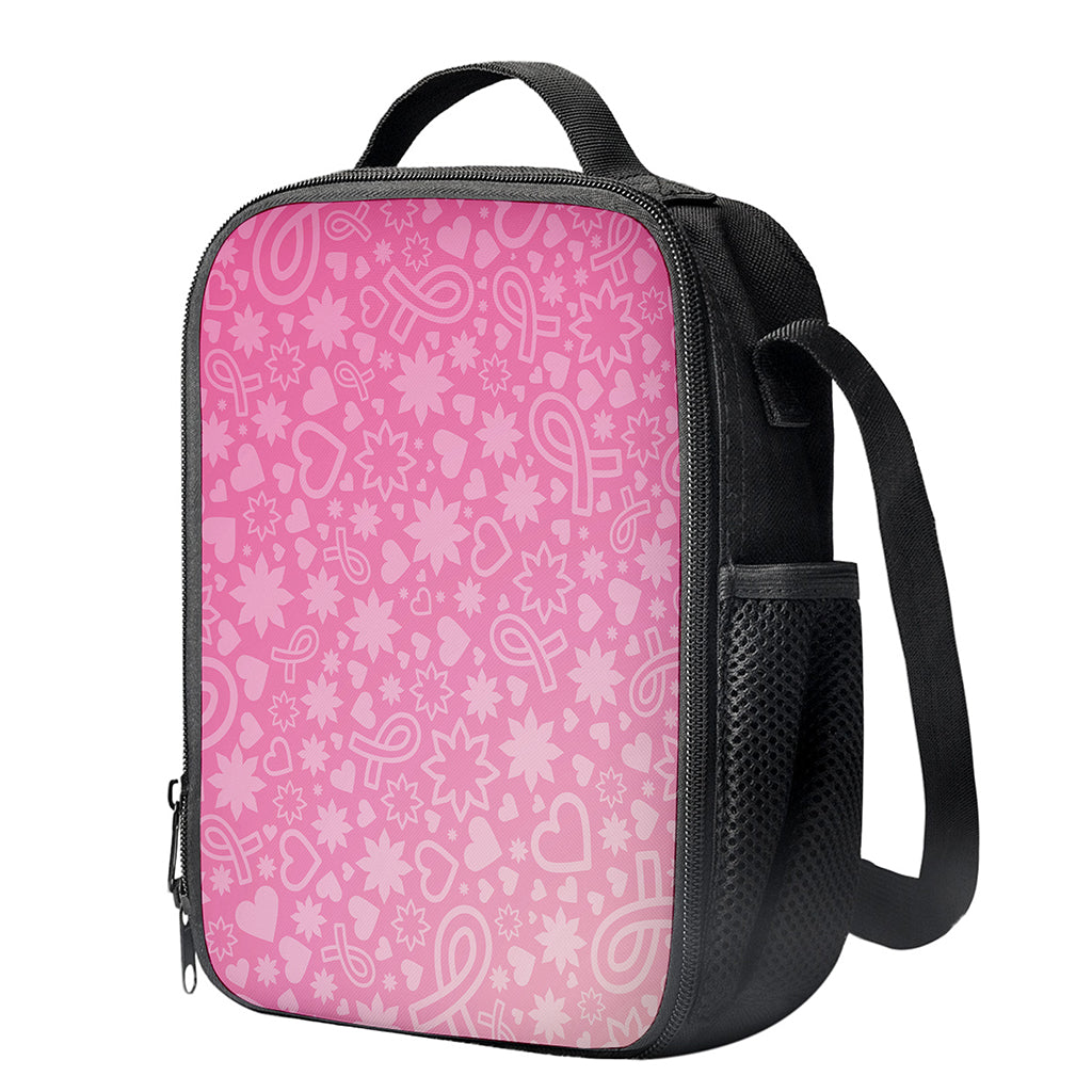 Cute Pink Breast Cancer Pattern Print Crossbody Lunch Bag