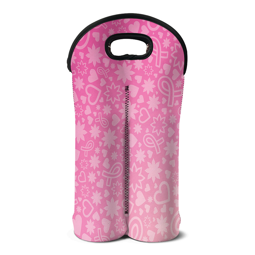 Cute Pink Breast Cancer Pattern Print Double Neoprene Wine Tote
