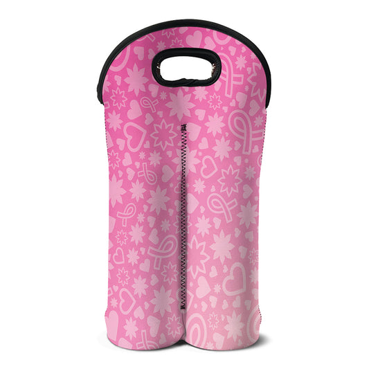 Cute Pink Breast Cancer Pattern Print Double Neoprene Wine Tote