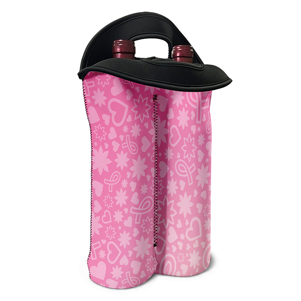 Cute Pink Breast Cancer Pattern Print Double Neoprene Wine Tote