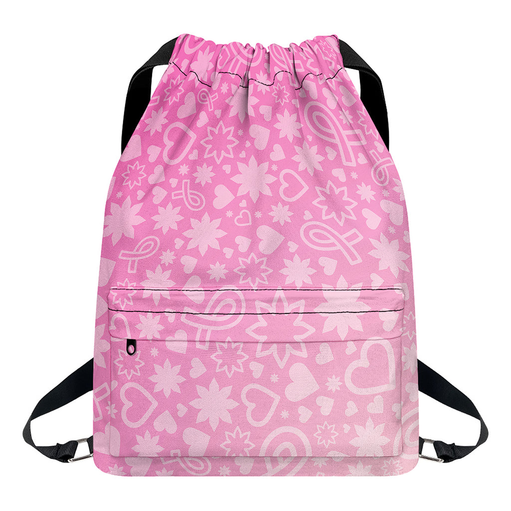 Cute Pink Breast Cancer Pattern Print Drawstring Backpack