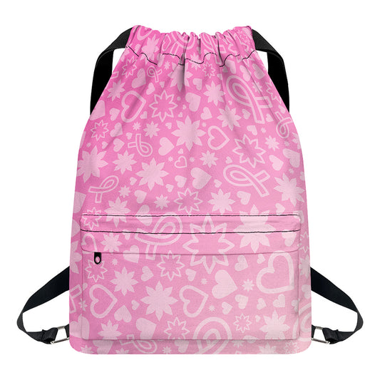 Cute Pink Breast Cancer Pattern Print Drawstring Backpack