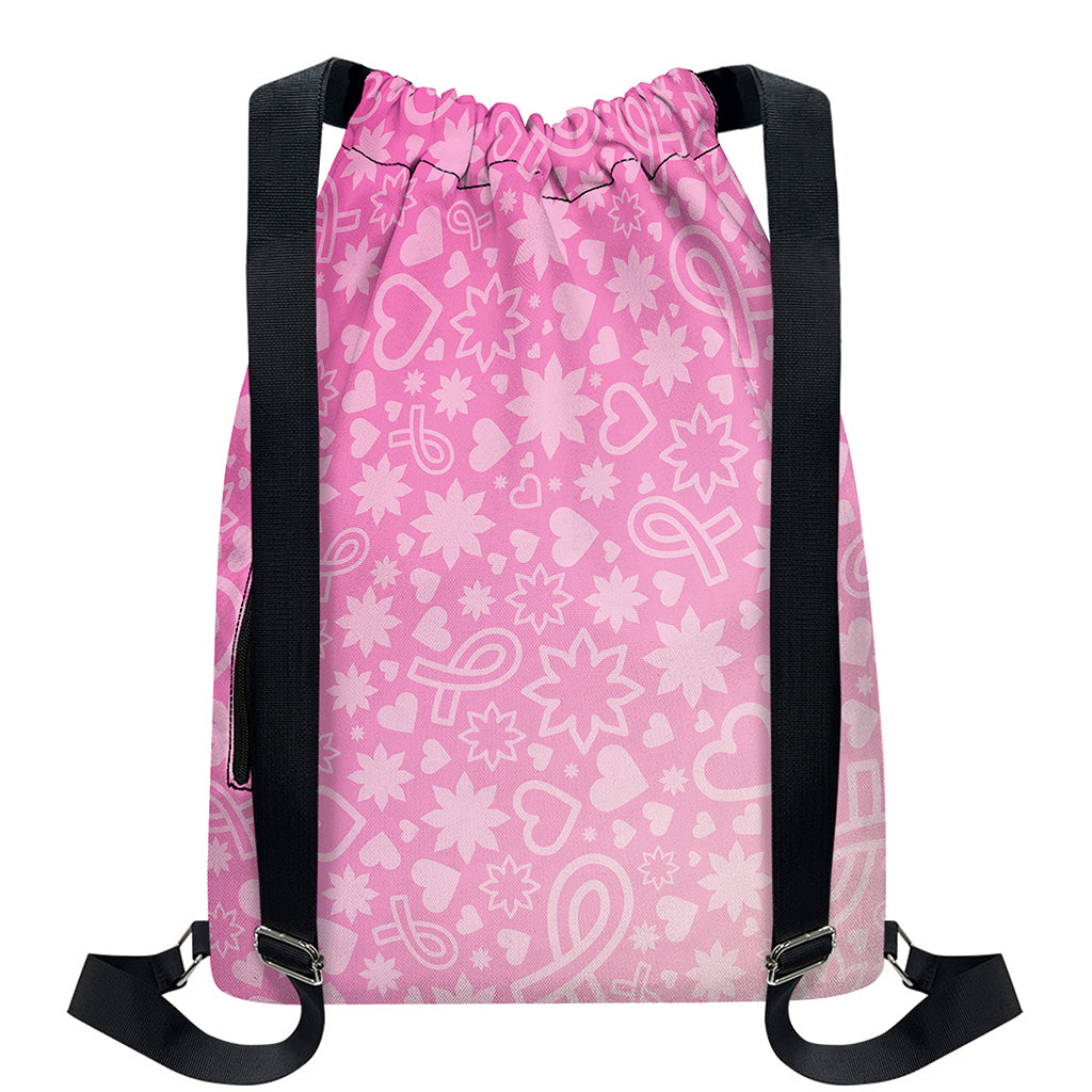 Cute Pink Breast Cancer Pattern Print Drawstring Backpack