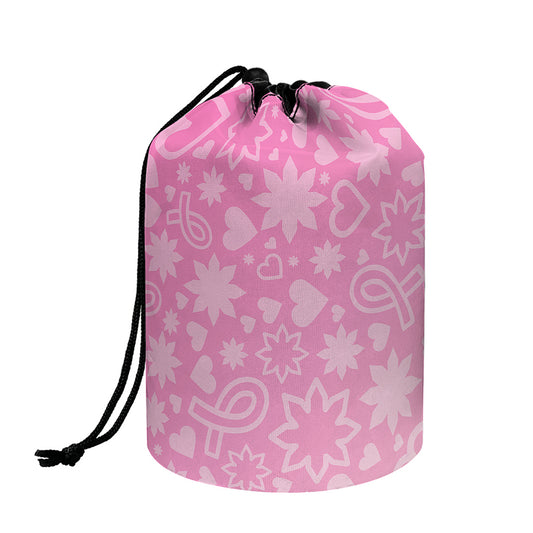 Cute Pink Breast Cancer Pattern Print Drawstring Makeup Bag