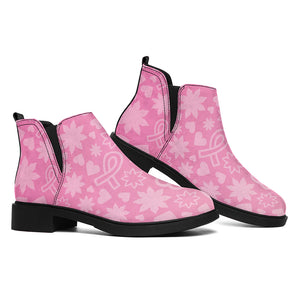 Cute Pink Breast Cancer Pattern Print Flat Ankle Boots