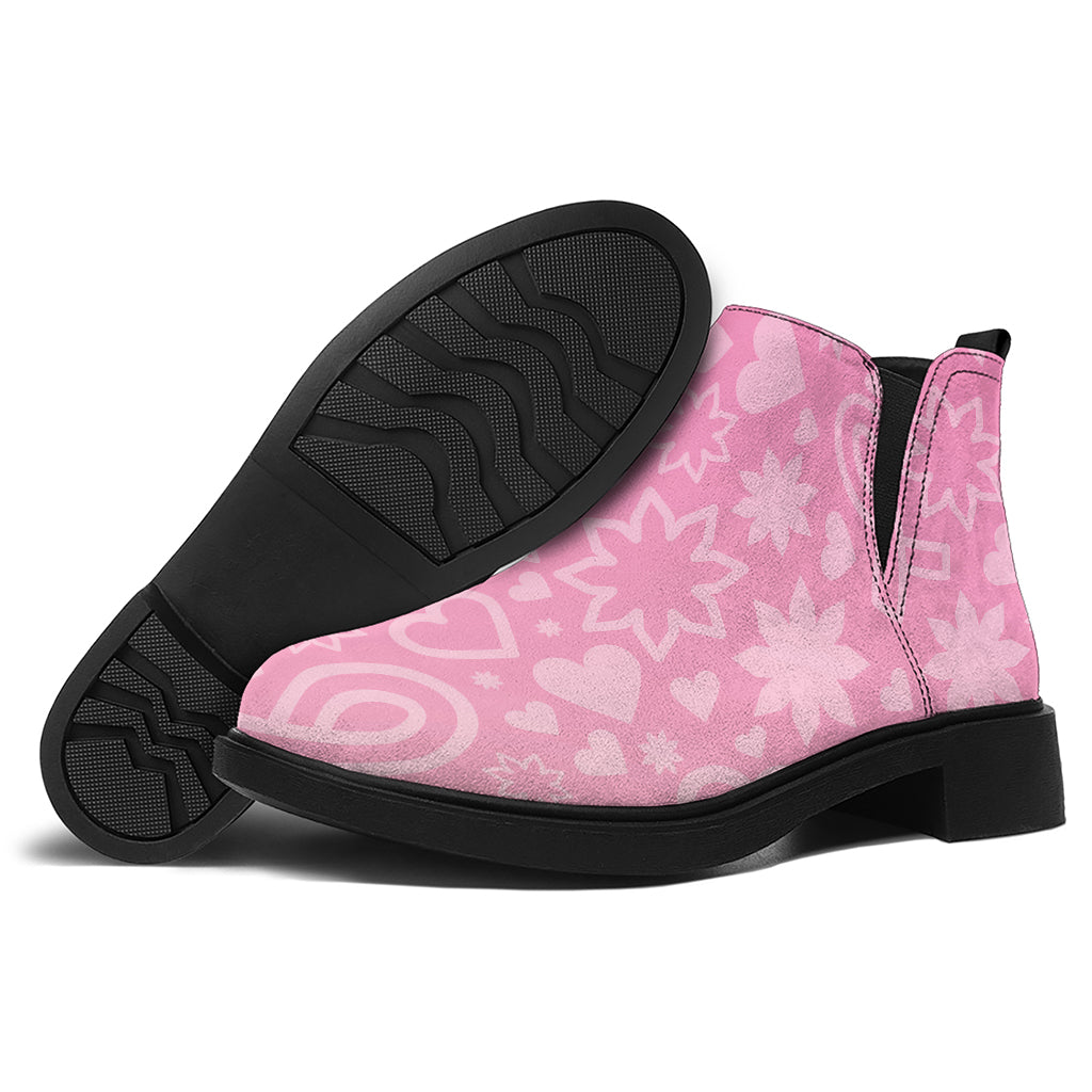 Cute Pink Breast Cancer Pattern Print Flat Ankle Boots