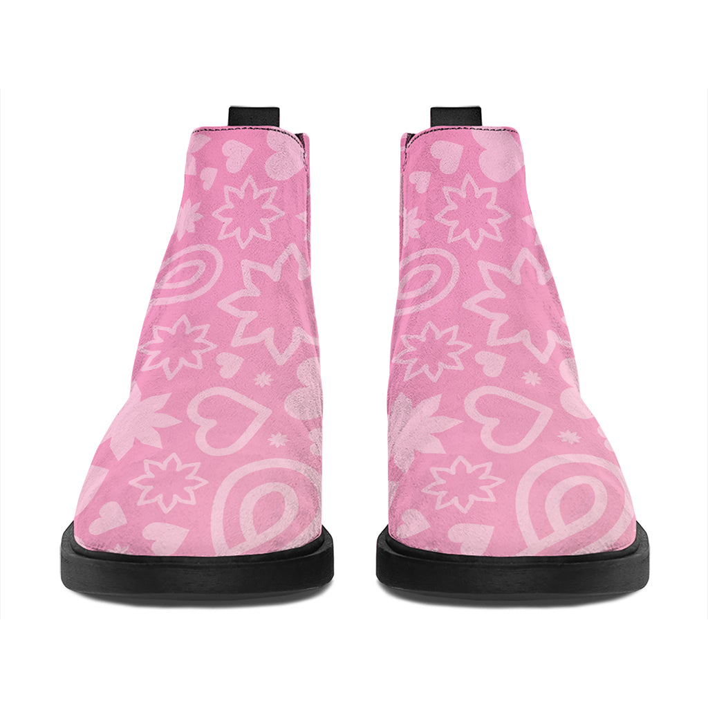 Cute Pink Breast Cancer Pattern Print Flat Ankle Boots