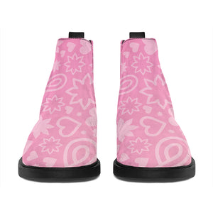 Cute Pink Breast Cancer Pattern Print Flat Ankle Boots