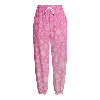 Cute Pink Breast Cancer Pattern Print Fleece Lined Knit Pants