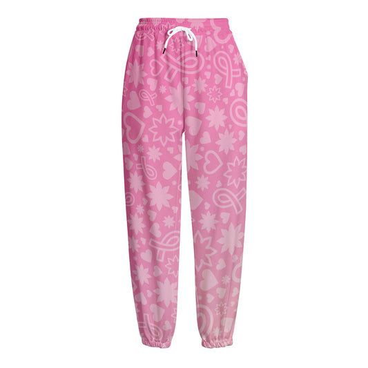 Cute Pink Breast Cancer Pattern Print Fleece Lined Knit Pants