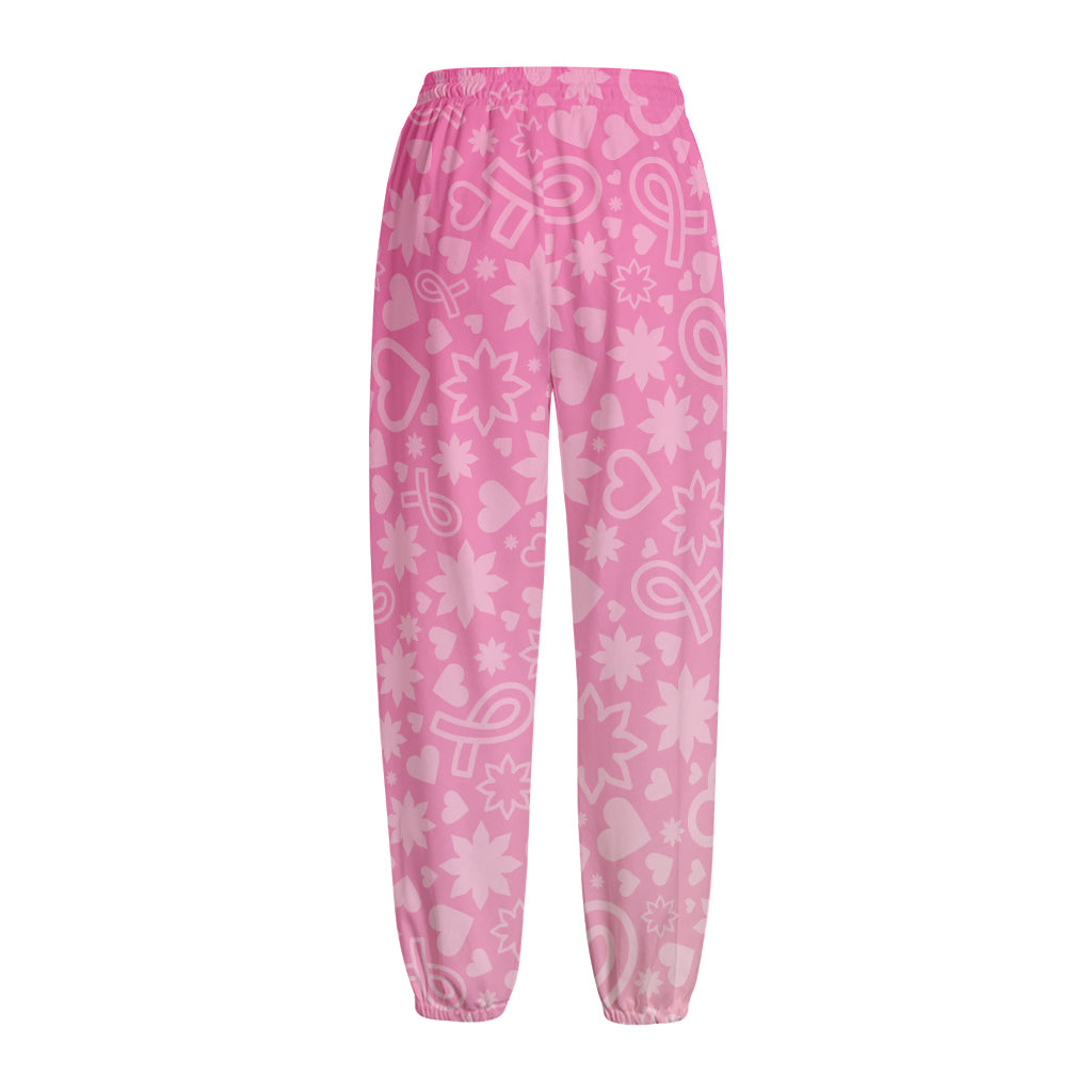 Cute Pink Breast Cancer Pattern Print Fleece Lined Knit Pants