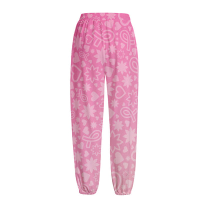 Cute Pink Breast Cancer Pattern Print Fleece Lined Knit Pants