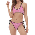 Cute Pink Breast Cancer Pattern Print Halter Scoop Tie Side Bikini