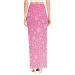 Cute Pink Breast Cancer Pattern Print High Slit Maxi Skirt