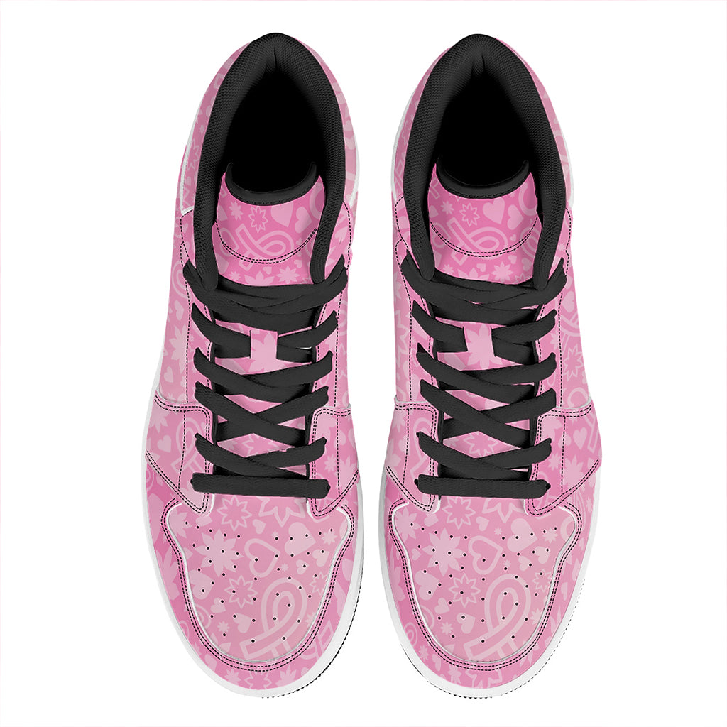 Cute Pink Breast Cancer Pattern Print High Top Leather Sneakers