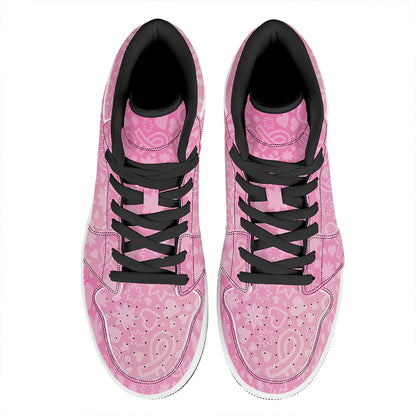 Cute Pink Breast Cancer Pattern Print High Top Leather Sneakers