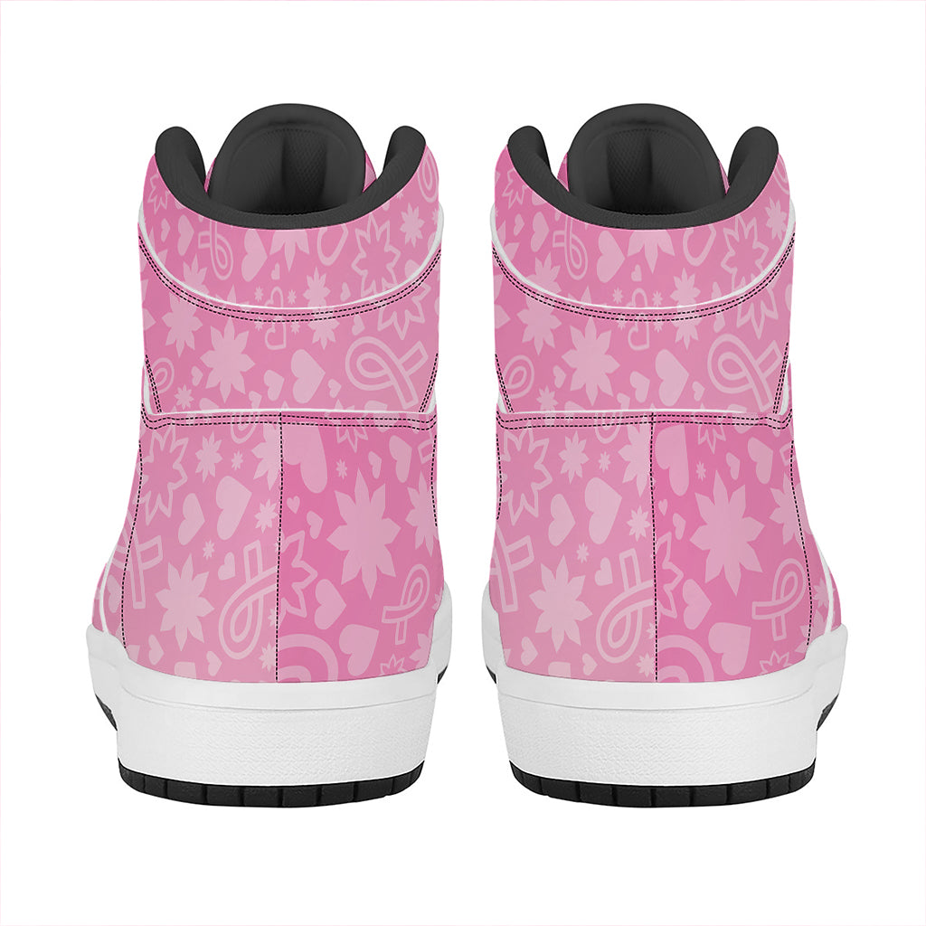 Cute Pink Breast Cancer Pattern Print High Top Leather Sneakers
