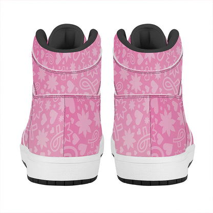 Cute Pink Breast Cancer Pattern Print High Top Leather Sneakers