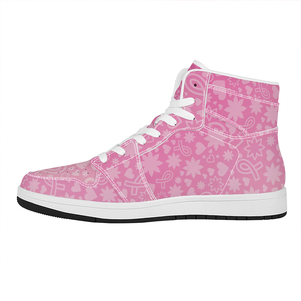 Cute Pink Breast Cancer Pattern Print High Top Leather Sneakers