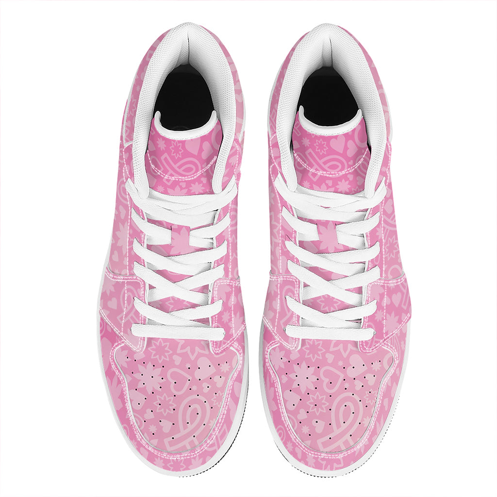 Cute Pink Breast Cancer Pattern Print High Top Leather Sneakers