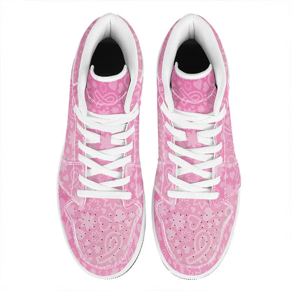 Cute Pink Breast Cancer Pattern Print High Top Leather Sneakers